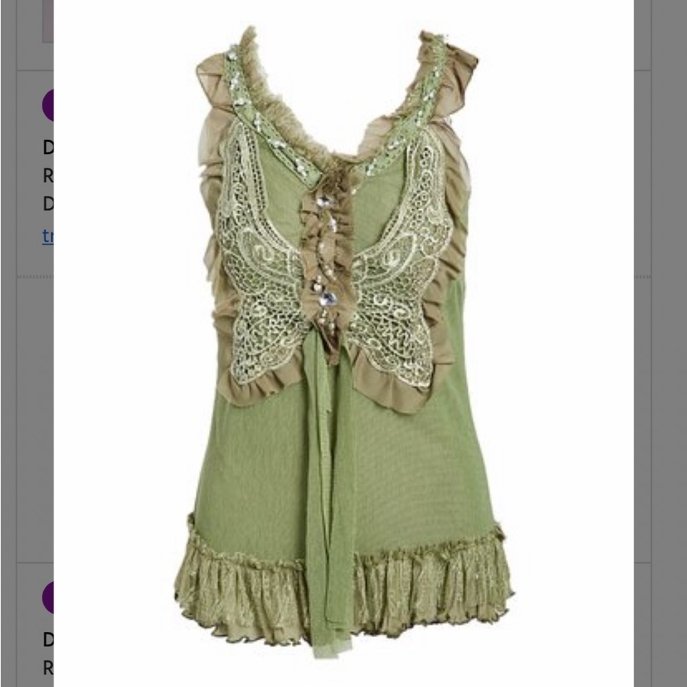 Pretty Angel Size Small Green/Taupe Ruffled Sleeveless Camisole